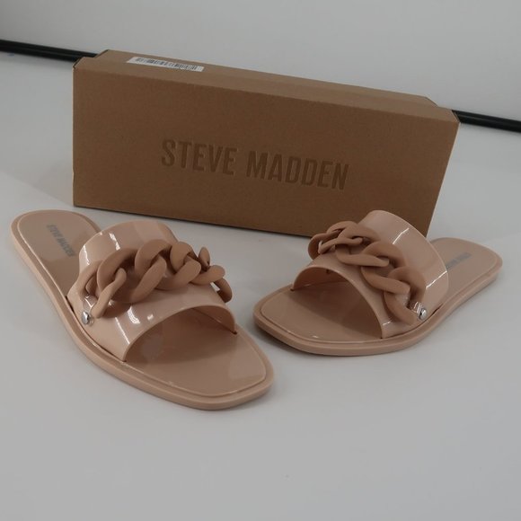 Steve Madden Nude Chain Slide Sandals - Picture 1 of 10